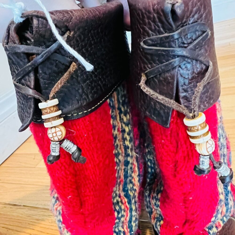 Born Tizoc Indian Blanket Wool Brown Leather Size 9.5 Mid Calf Fashion Boots - Picture 10 of 16